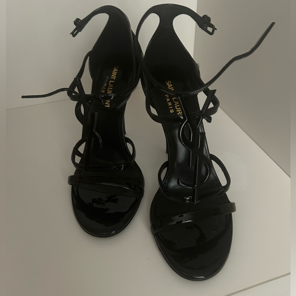 COPY - Authentic YSL all black high heels straps sandals size 6.5